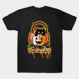 Cute Black Cat Trick or Treat Pumpkin T-Shirt